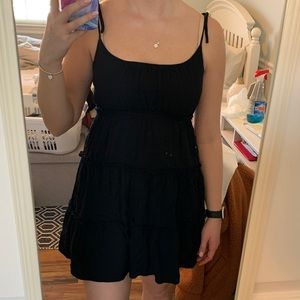 Black Ruffle Dress with Tie Sleeves